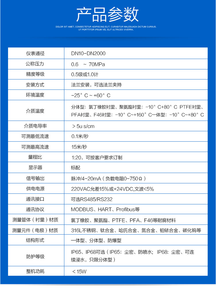 水泥漿流量計技術(shù)參數(shù)